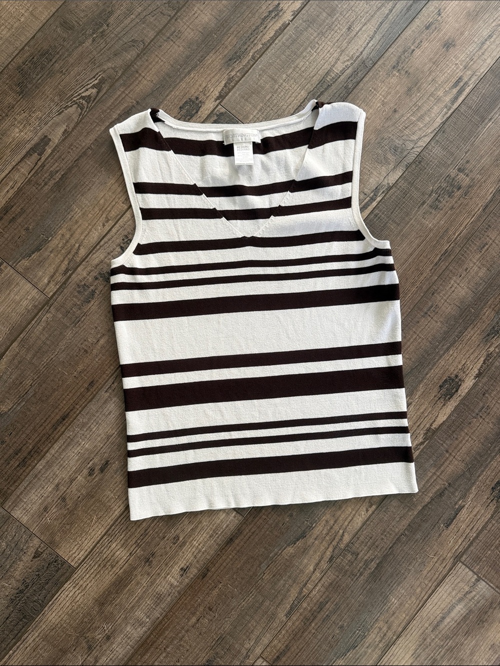 Worthington White & Brown Striped Sleeveless Knit Tank